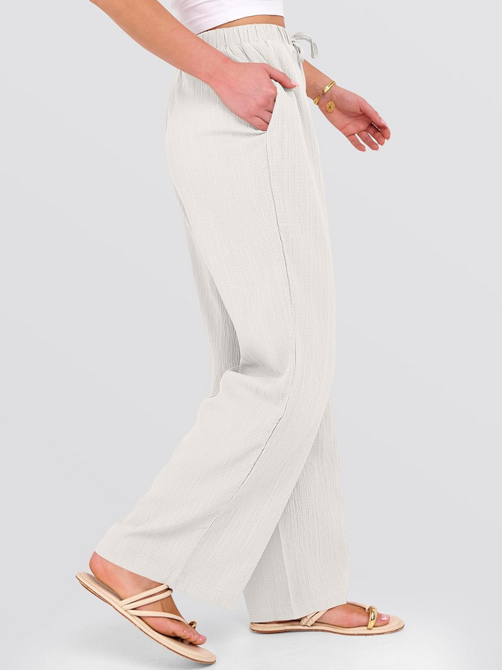 ANRABESS Womens Casual Wide Leg Pants Elastic Waist Drawstring Lightweight Flowy Beach Palazzo Pants with Pockets