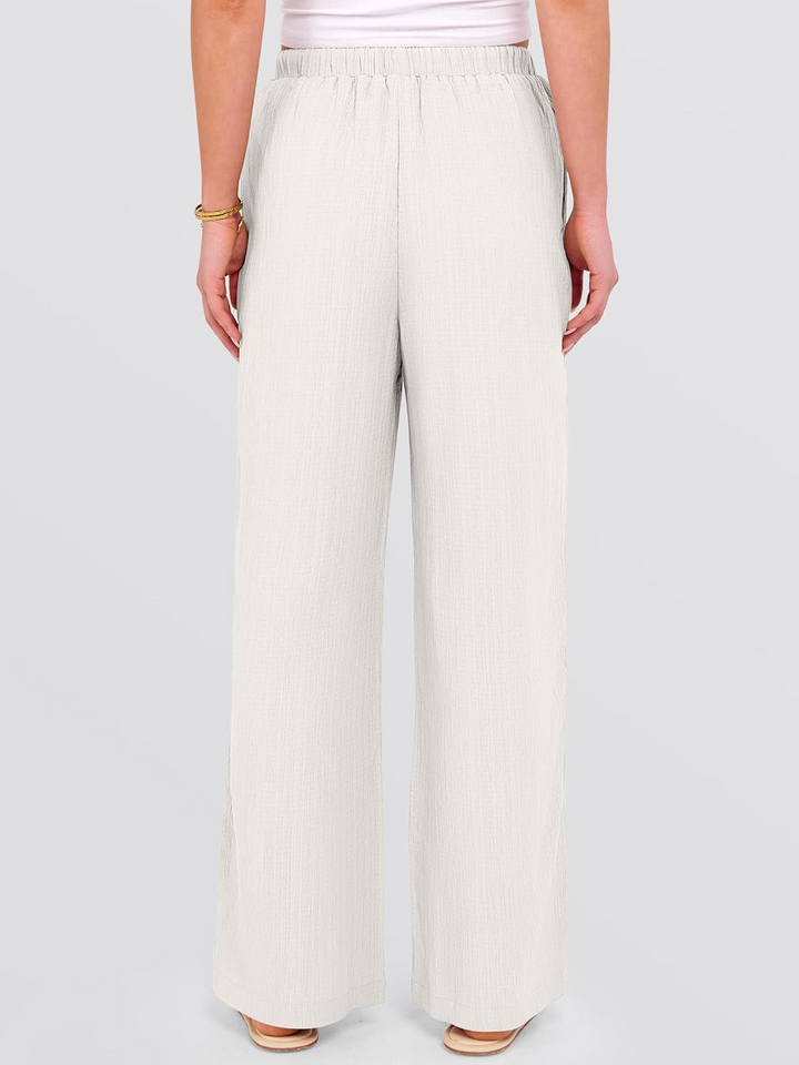 ANRABESS Womens Casual Wide Leg Pants Elastic Waist Drawstring Lightweight Flowy Beach Palazzo Pants with Pockets