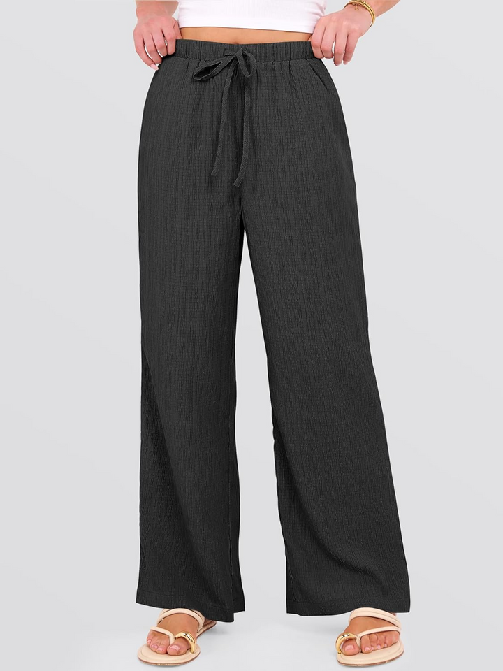 ANRABESS Womens Casual Wide Leg Pants Elastic Waist Drawstring Lightweight Flowy Beach Palazzo Pants with Pockets