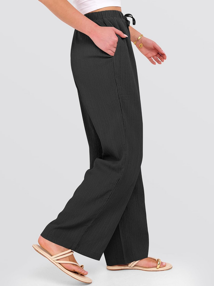 ANRABESS Womens Casual Wide Leg Pants Elastic Waist Drawstring Lightweight Flowy Beach Palazzo Pants with Pockets