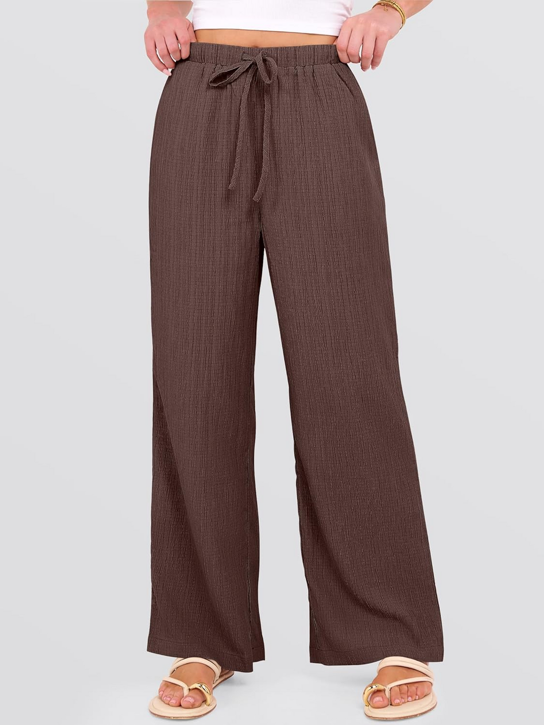 ANRABESS Womens Casual Wide Leg Pants Elastic Waist Drawstring Lightweight Flowy Beach Palazzo Pants with Pockets