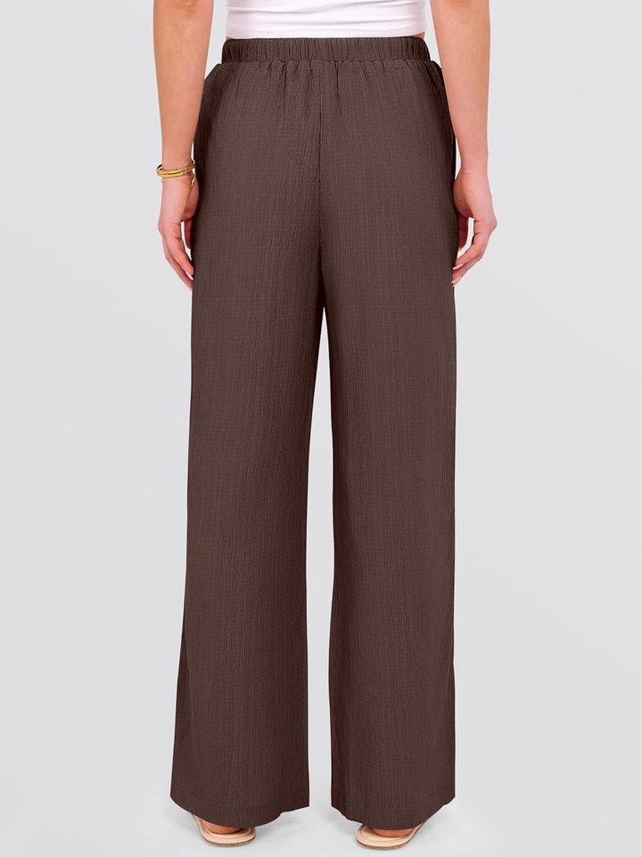 ANRABESS Womens Casual Wide Leg Pants Elastic Waist Drawstring Lightweight Flowy Beach Palazzo Pants with Pockets