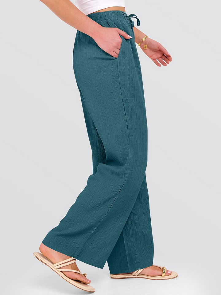 ANRABESS Womens Casual Wide Leg Pants Elastic Waist Drawstring Lightweight Flowy Beach Palazzo Pants with Pockets
