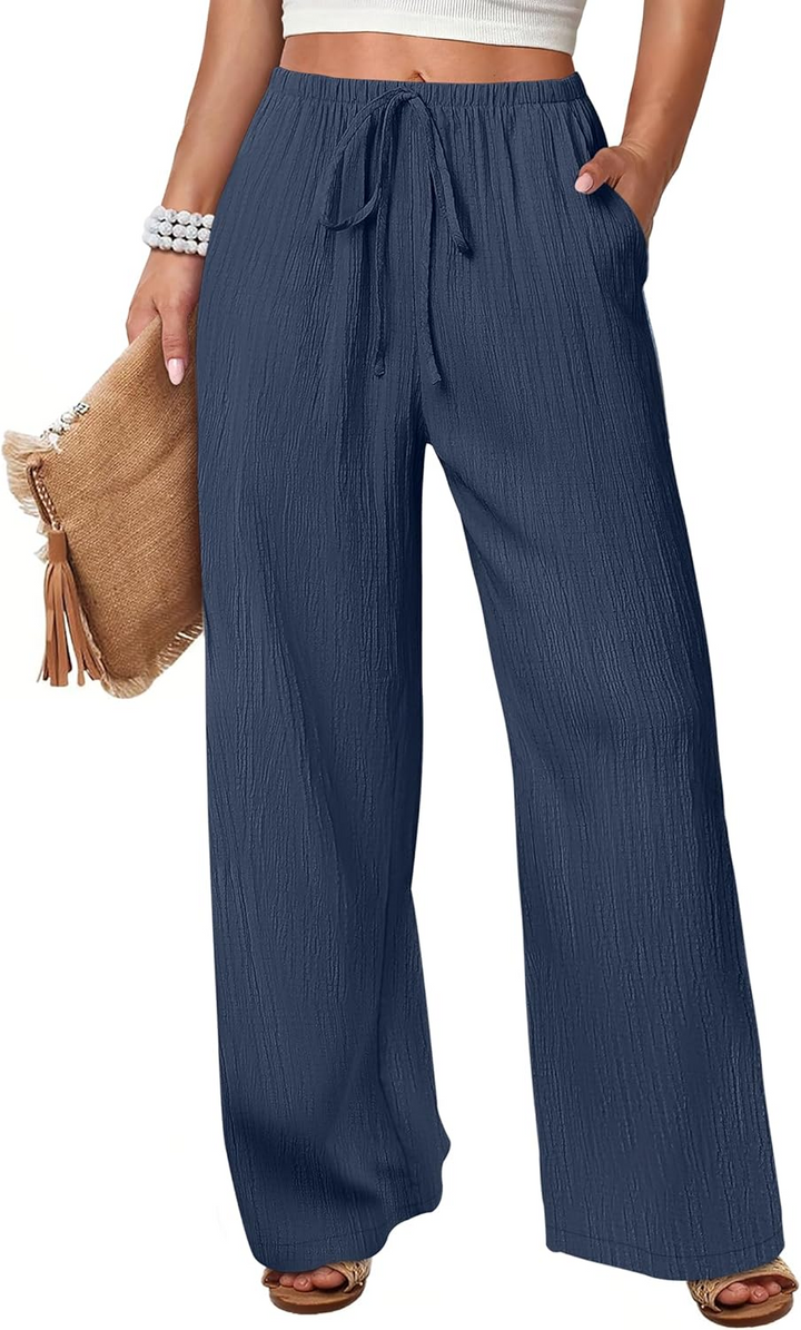 ANRABESS Womens Casual Wide Leg Pants Elastic Waist Drawstring Lightweight Flowy Beach Palazzo Pants with Pockets