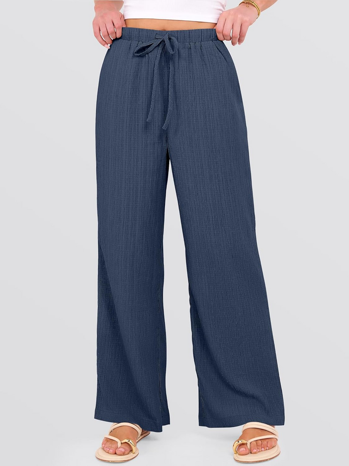 ANRABESS Womens Casual Wide Leg Pants Elastic Waist Drawstring Lightweight Flowy Beach Palazzo Pants with Pockets