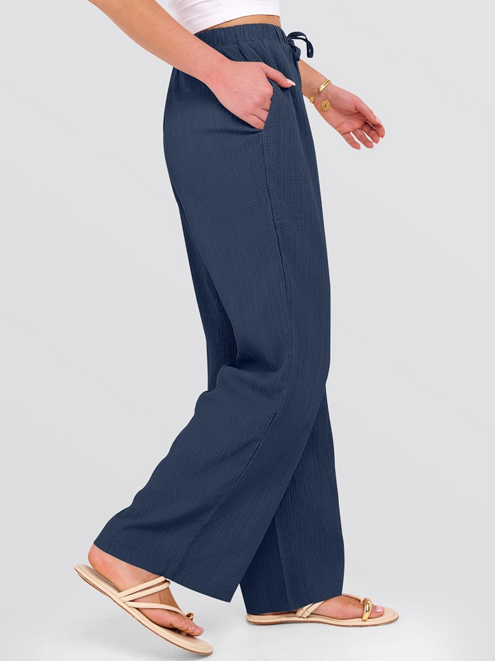 ANRABESS Womens Casual Wide Leg Pants Elastic Waist Drawstring Lightweight Flowy Beach Palazzo Pants with Pockets