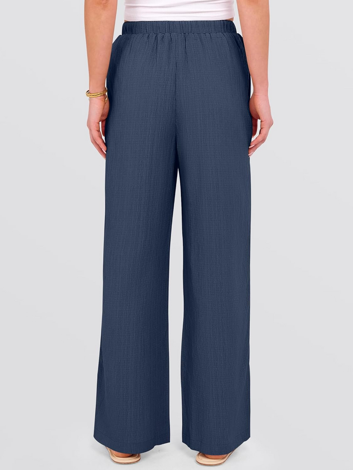 ANRABESS Womens Casual Wide Leg Pants Elastic Waist Drawstring Lightweight Flowy Beach Palazzo Pants with Pockets