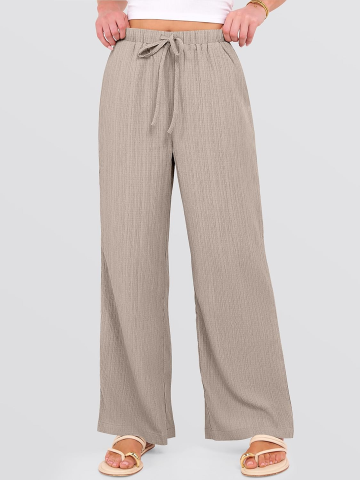 ANRABESS Womens Casual Wide Leg Pants Elastic Waist Drawstring Lightweight Flowy Beach Palazzo Pants with Pockets