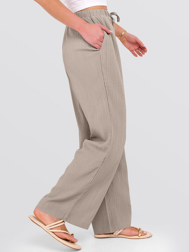 ANRABESS Womens Casual Wide Leg Pants Elastic Waist Drawstring Lightweight Flowy Beach Palazzo Pants with Pockets