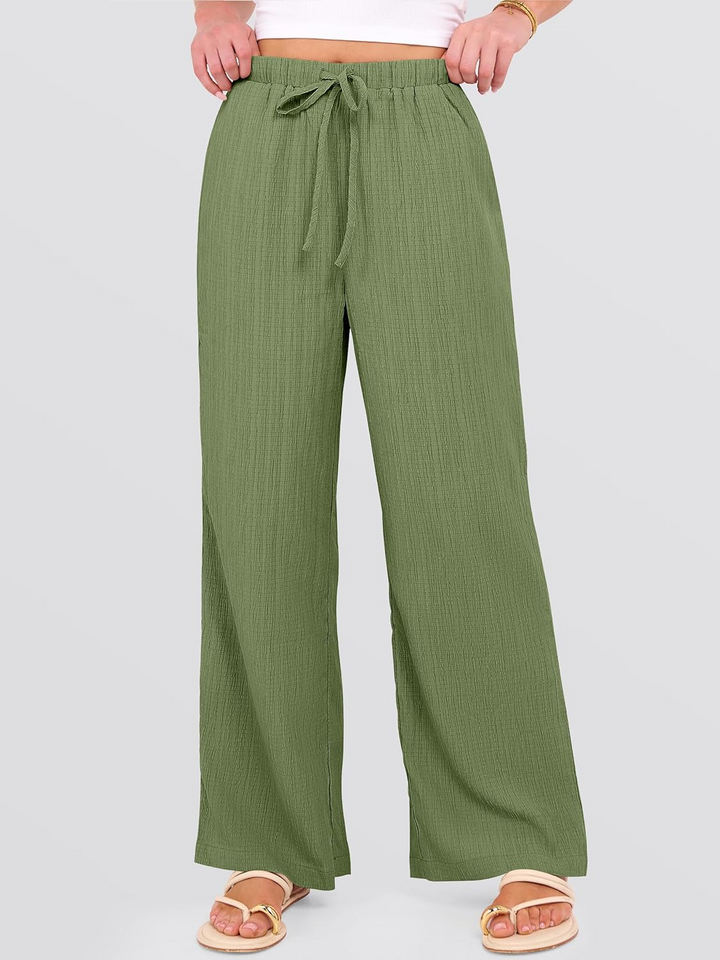 ANRABESS Womens Casual Wide Leg Pants Elastic Waist Drawstring Lightweight Flowy Beach Palazzo Pants with Pockets