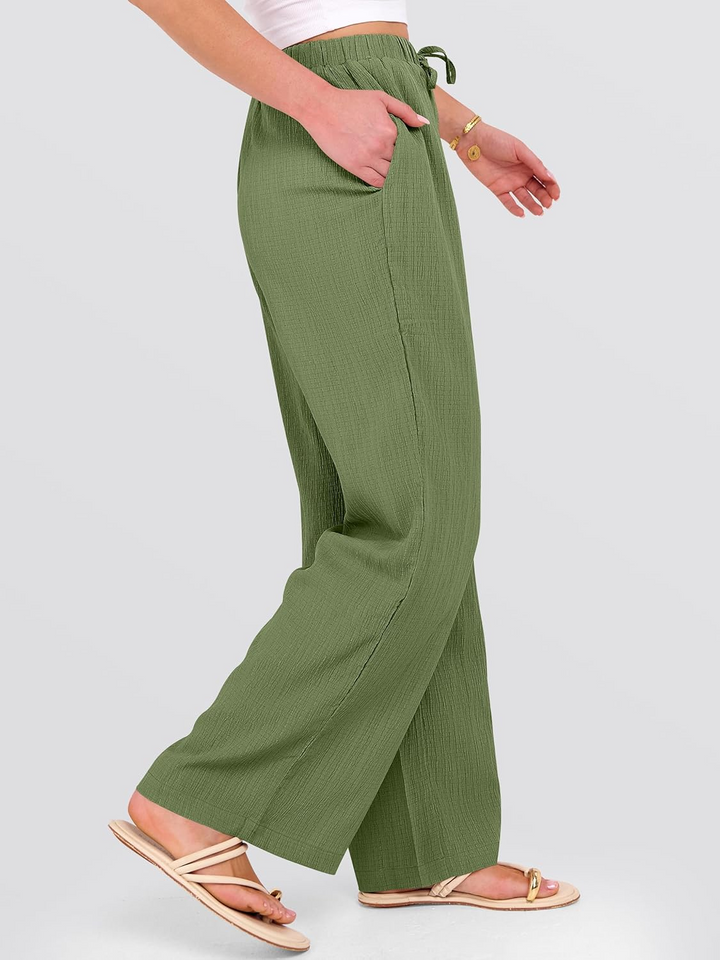 ANRABESS Womens Casual Wide Leg Pants Elastic Waist Drawstring Lightweight Flowy Beach Palazzo Pants with Pockets