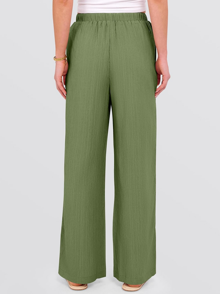 ANRABESS Womens Casual Wide Leg Pants Elastic Waist Drawstring Lightweight Flowy Beach Palazzo Pants with Pockets