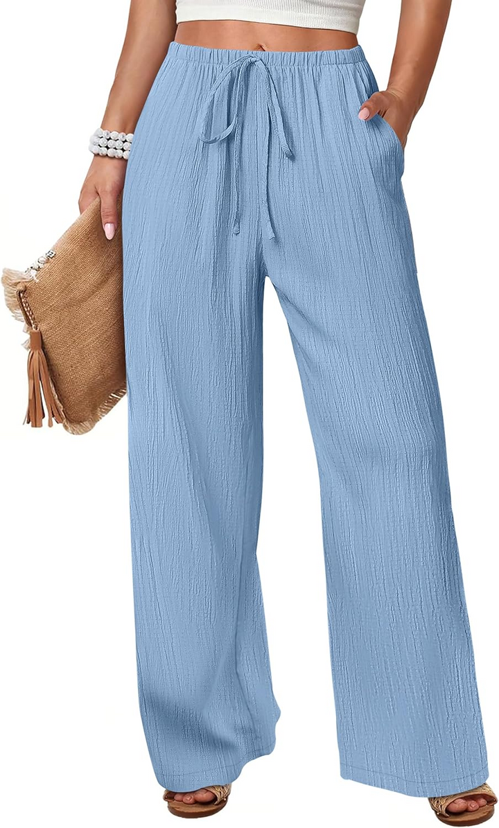 ANRABESS Womens Casual Wide Leg Pants Elastic Waist Drawstring Lightweight Flowy Beach Palazzo Pants with Pockets