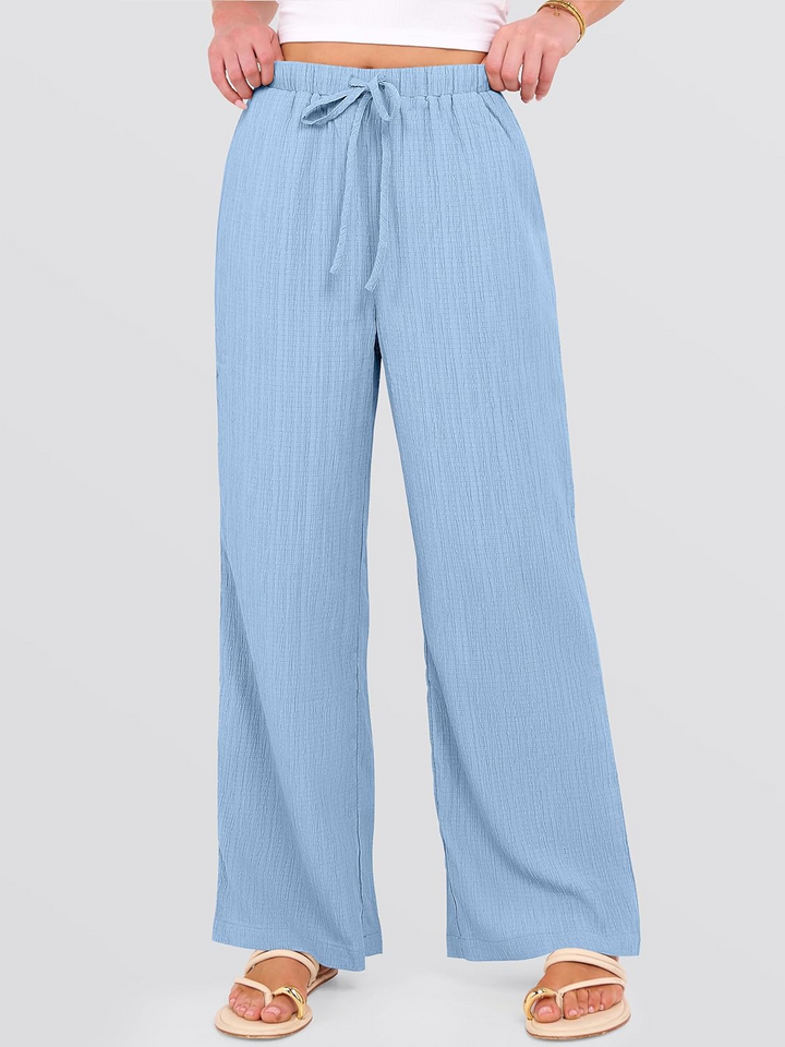 ANRABESS Womens Casual Wide Leg Pants Elastic Waist Drawstring Lightweight Flowy Beach Palazzo Pants with Pockets