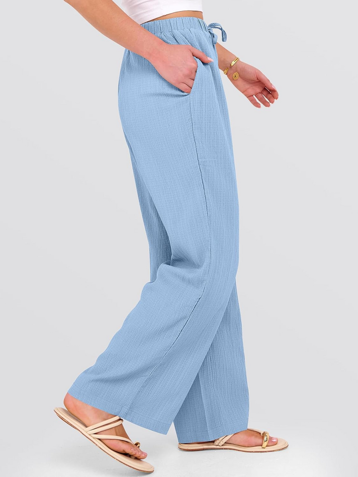 ANRABESS Womens Casual Wide Leg Pants Elastic Waist Drawstring Lightweight Flowy Beach Palazzo Pants with Pockets