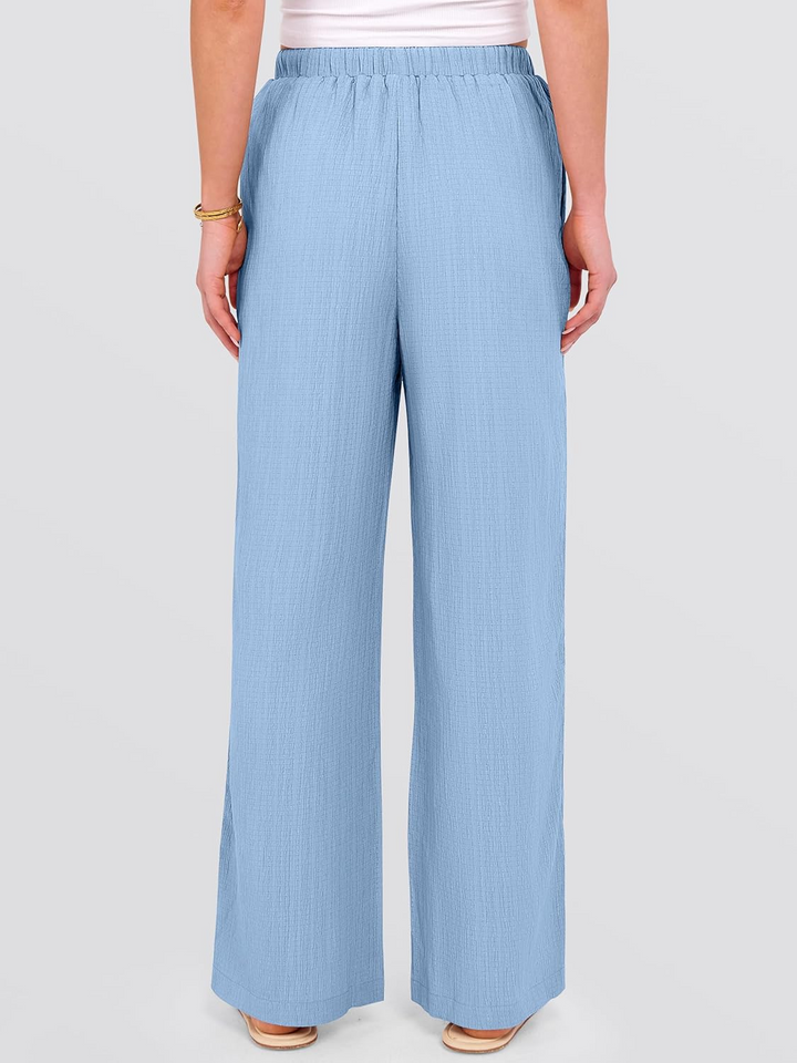 ANRABESS Womens Casual Wide Leg Pants Elastic Waist Drawstring Lightweight Flowy Beach Palazzo Pants with Pockets