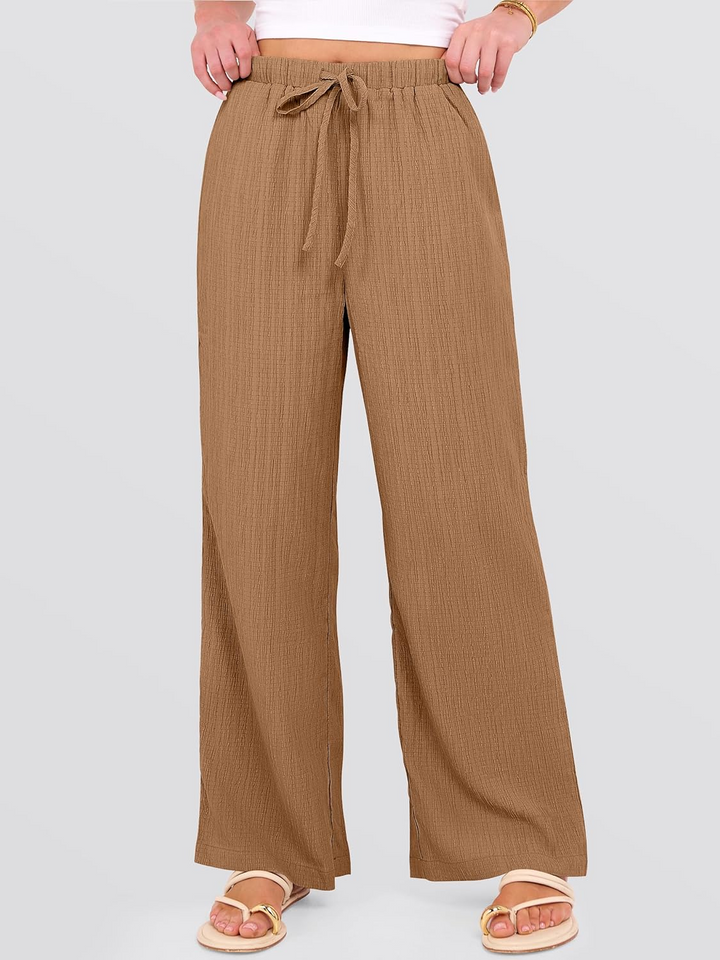 ANRABESS Womens Casual Wide Leg Pants Elastic Waist Drawstring Lightweight Flowy Beach Palazzo Pants with Pockets
