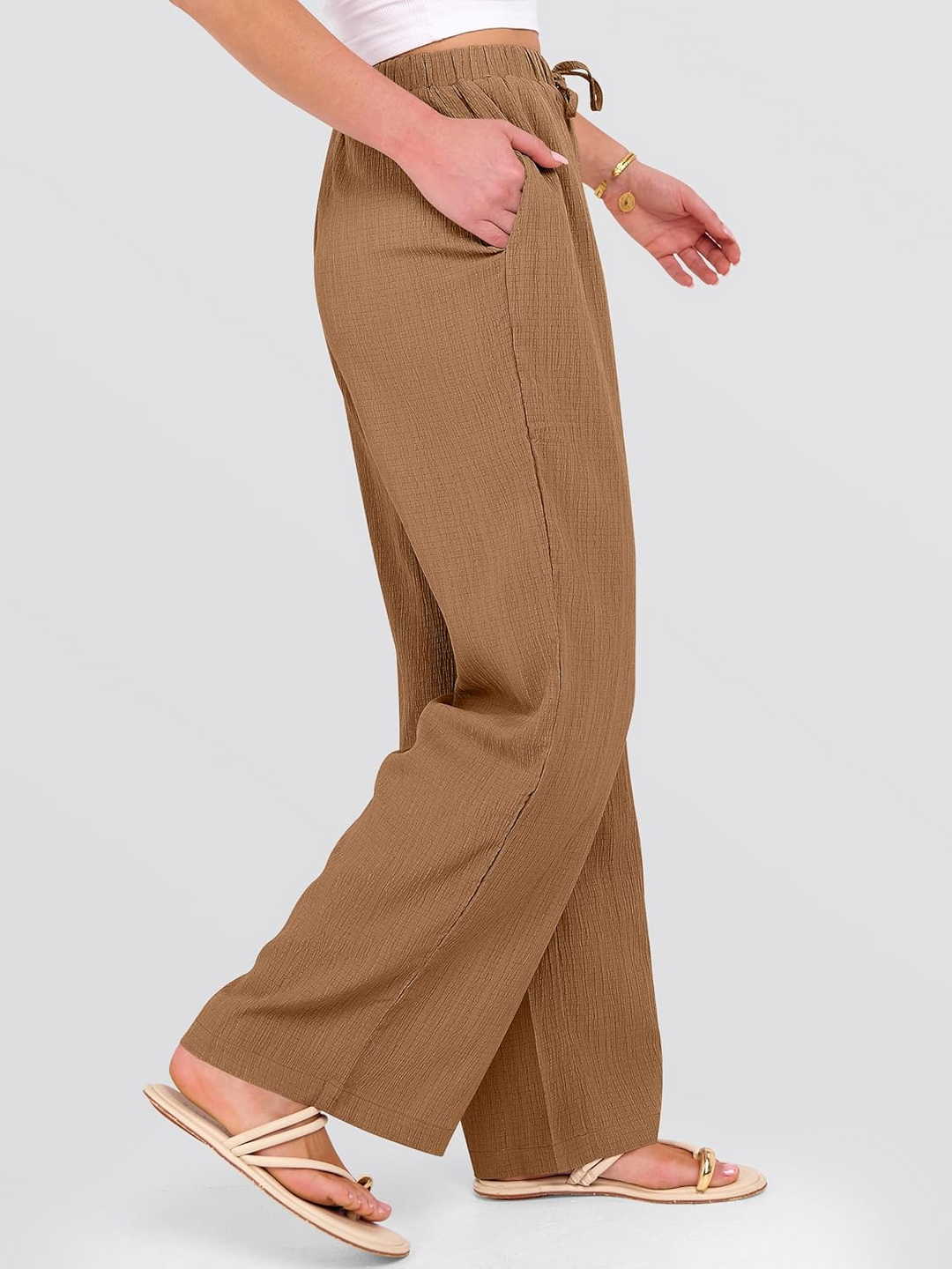 ANRABESS Womens Casual Wide Leg Pants Elastic Waist Drawstring Lightweight Flowy Beach Palazzo Pants with Pockets