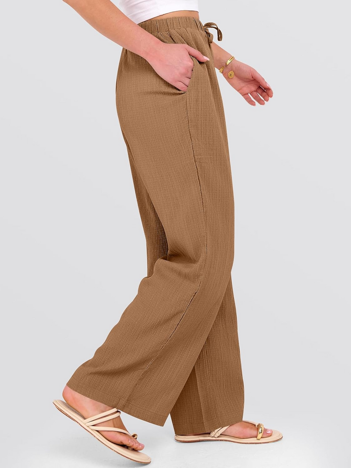 ANRABESS Womens Casual Wide Leg Pants Elastic Waist Drawstring Lightweight Flowy Beach Palazzo Pants with Pockets