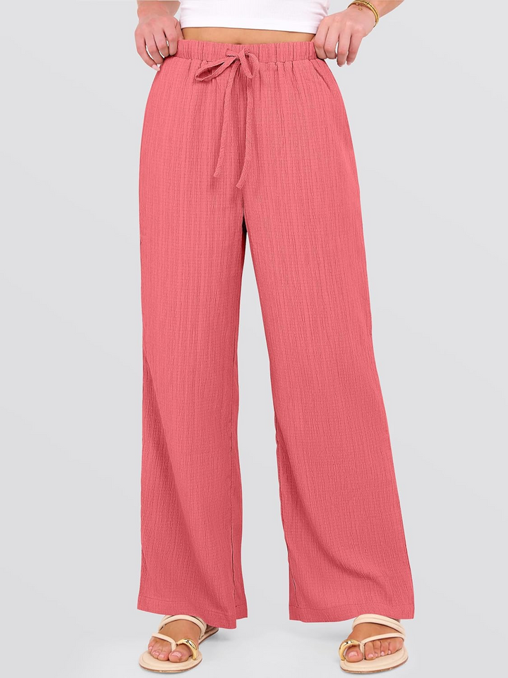 ANRABESS Womens Casual Wide Leg Pants Elastic Waist Drawstring Lightweight Flowy Beach Palazzo Pants with Pockets