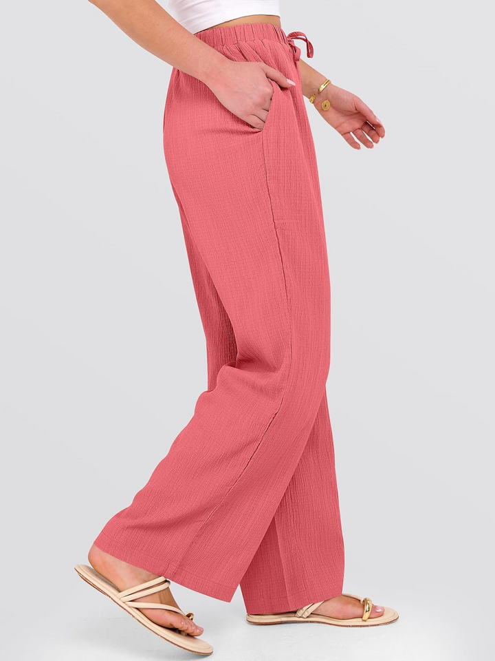 ANRABESS Womens Casual Wide Leg Pants Elastic Waist Drawstring Lightweight Flowy Beach Palazzo Pants with Pockets