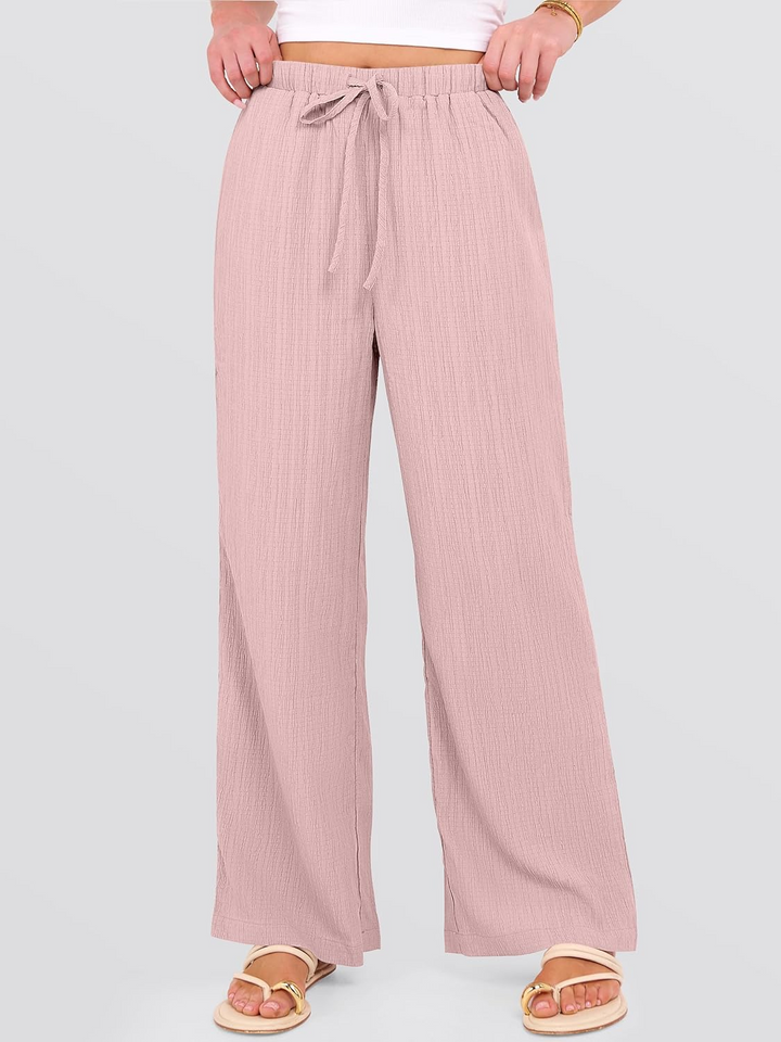ANRABESS Womens Casual Wide Leg Pants Elastic Waist Drawstring Lightweight Flowy Beach Palazzo Pants with Pockets