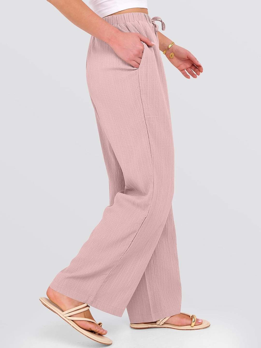 ANRABESS Womens Casual Wide Leg Pants Elastic Waist Drawstring Lightweight Flowy Beach Palazzo Pants with Pockets
