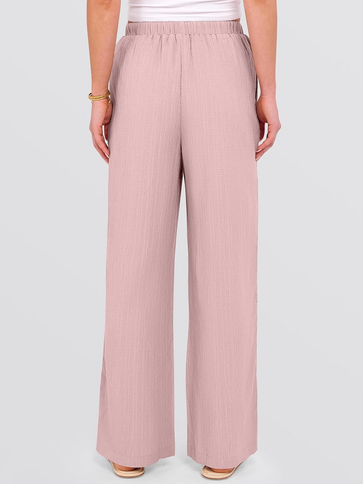 ANRABESS Womens Casual Wide Leg Pants Elastic Waist Drawstring Lightweight Flowy Beach Palazzo Pants with Pockets