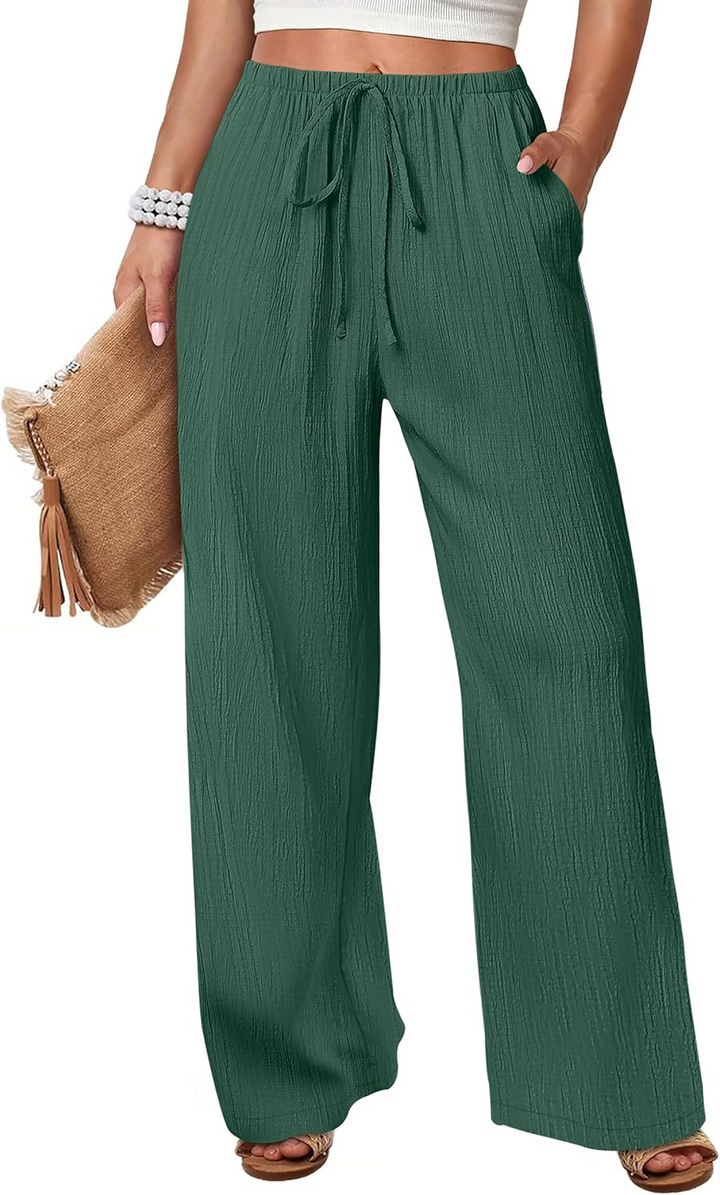 ANRABESS Womens Casual Wide Leg Pants Elastic Waist Drawstring Lightweight Flowy Beach Palazzo Pants with Pockets
