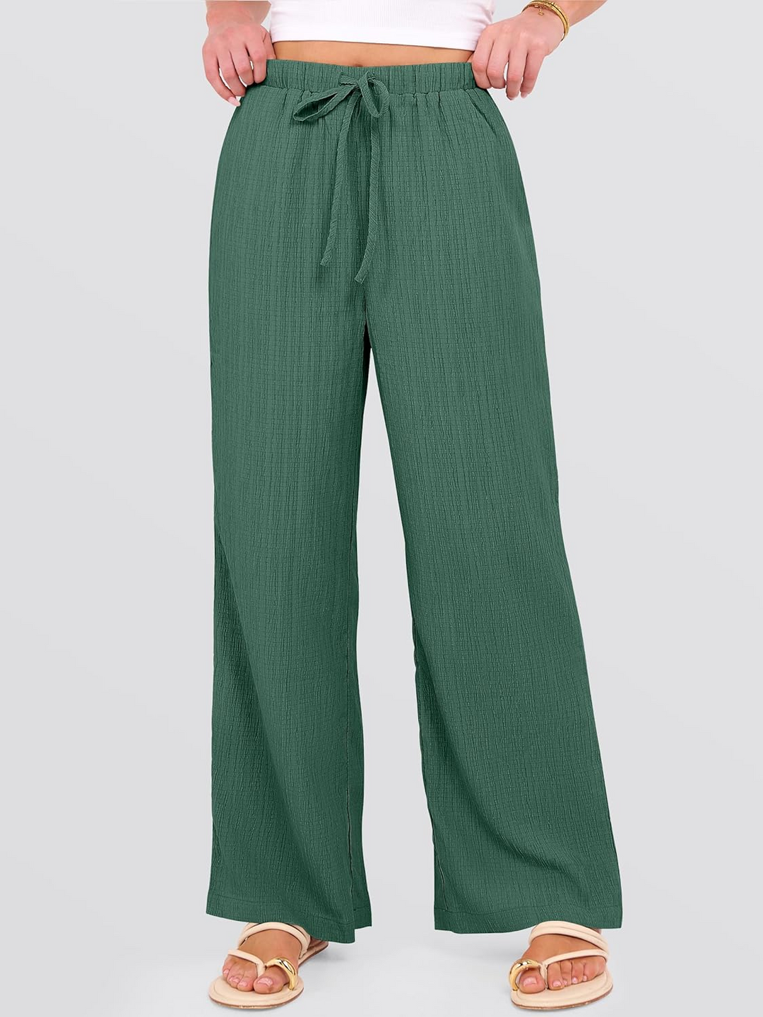 ANRABESS Womens Casual Wide Leg Pants Elastic Waist Drawstring Lightweight Flowy Beach Palazzo Pants with Pockets