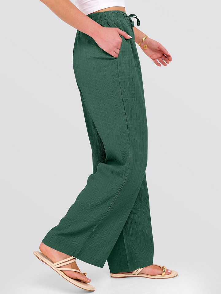 ANRABESS Womens Casual Wide Leg Pants Elastic Waist Drawstring Lightweight Flowy Beach Palazzo Pants with Pockets