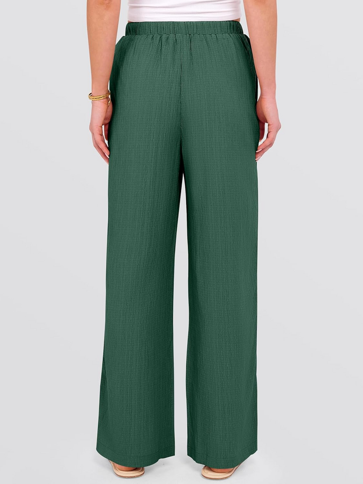 ANRABESS Womens Casual Wide Leg Pants Elastic Waist Drawstring Lightweight Flowy Beach Palazzo Pants with Pockets
