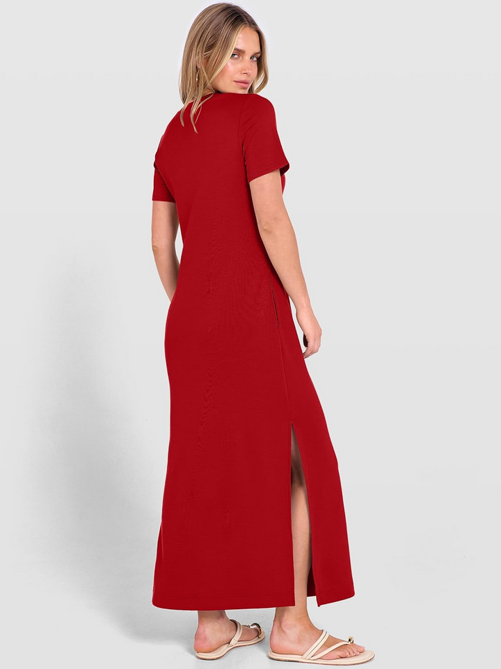 ANRABESS Women's Wrinkle-Free Crewneck Maxi Dress