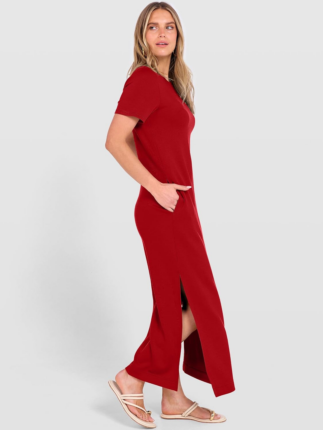 ANRABESS Women's Wrinkle-Free Crewneck Maxi Dress