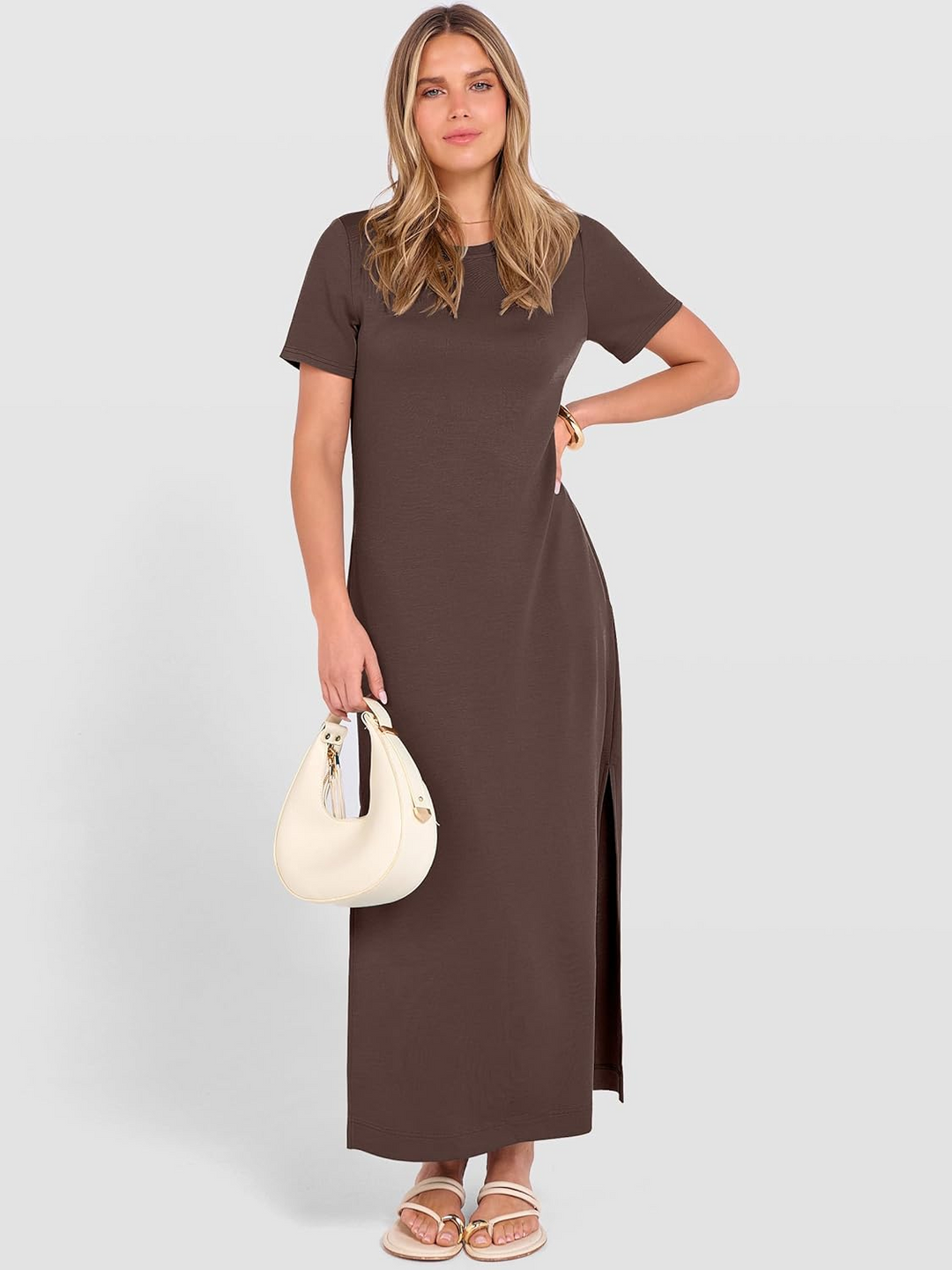 ANRABESS Women's Wrinkle-Free Crewneck Maxi Dress