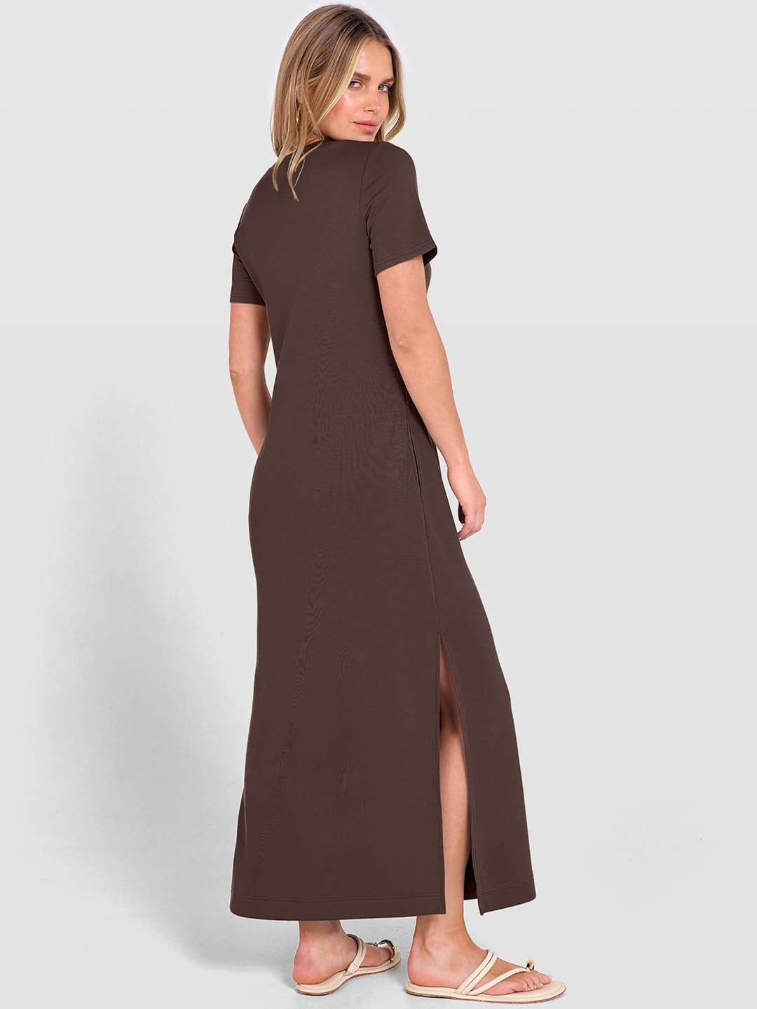 ANRABESS Women's Wrinkle-Free Crewneck Maxi Dress