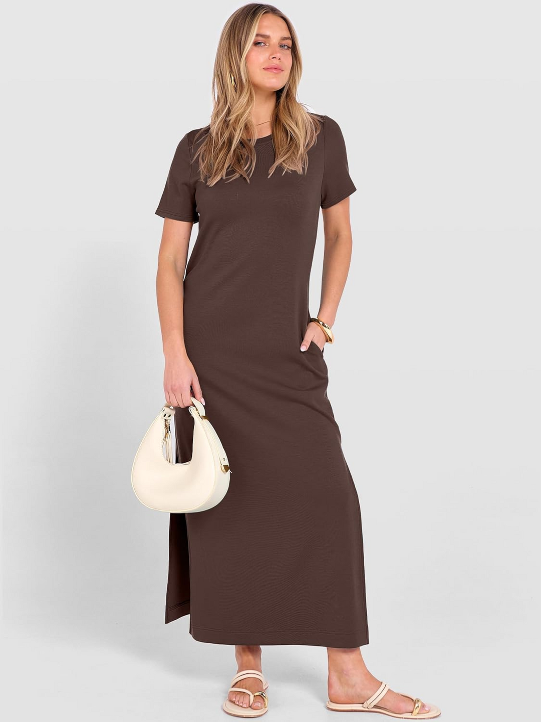 ANRABESS Women's Wrinkle-Free Crewneck Maxi Dress