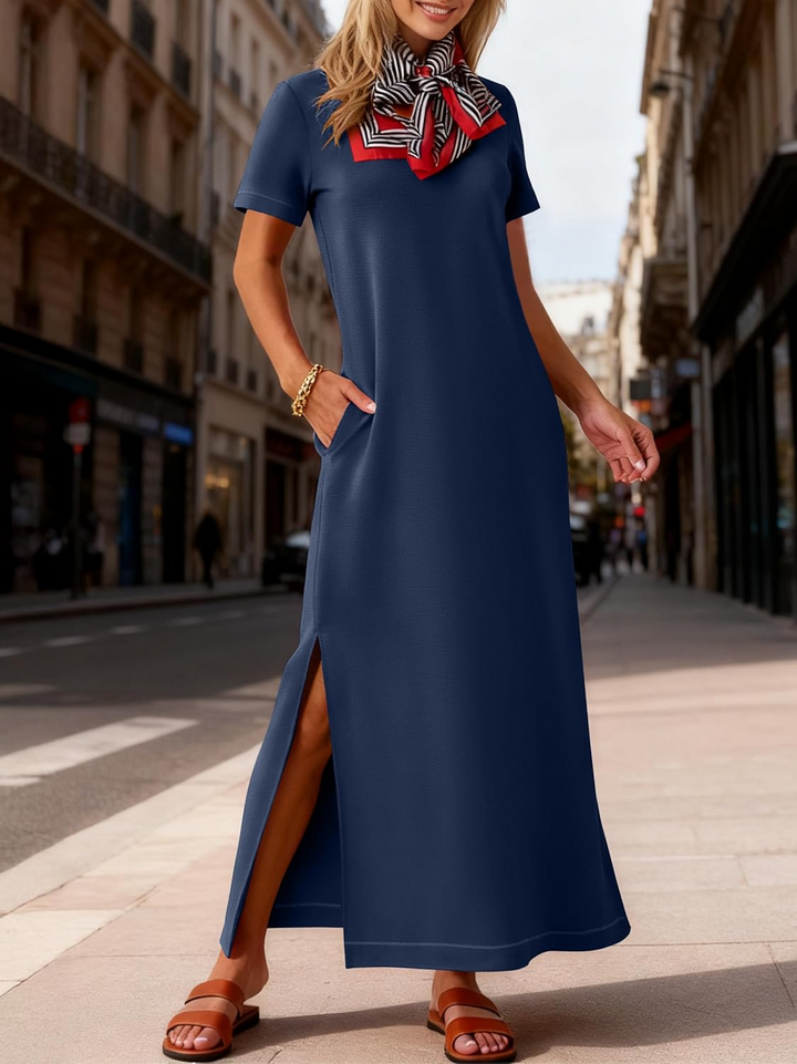 ANRABESS Women's Wrinkle-Free Crewneck Maxi Dress