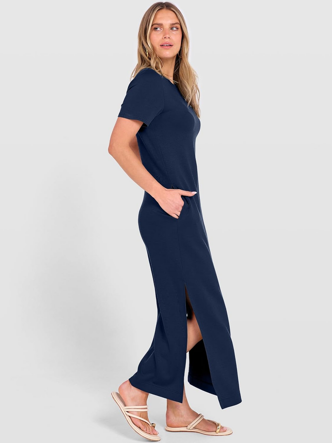 ANRABESS Women's Wrinkle-Free Crewneck Maxi Dress