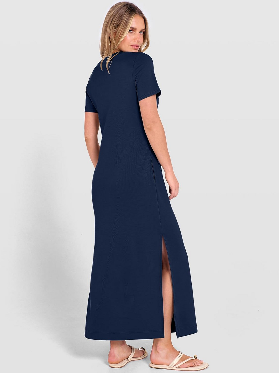 ANRABESS Women's Wrinkle-Free Crewneck Maxi Dress