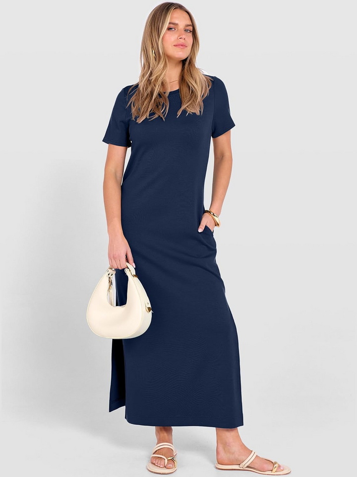 ANRABESS Women's Wrinkle-Free Crewneck Maxi Dress