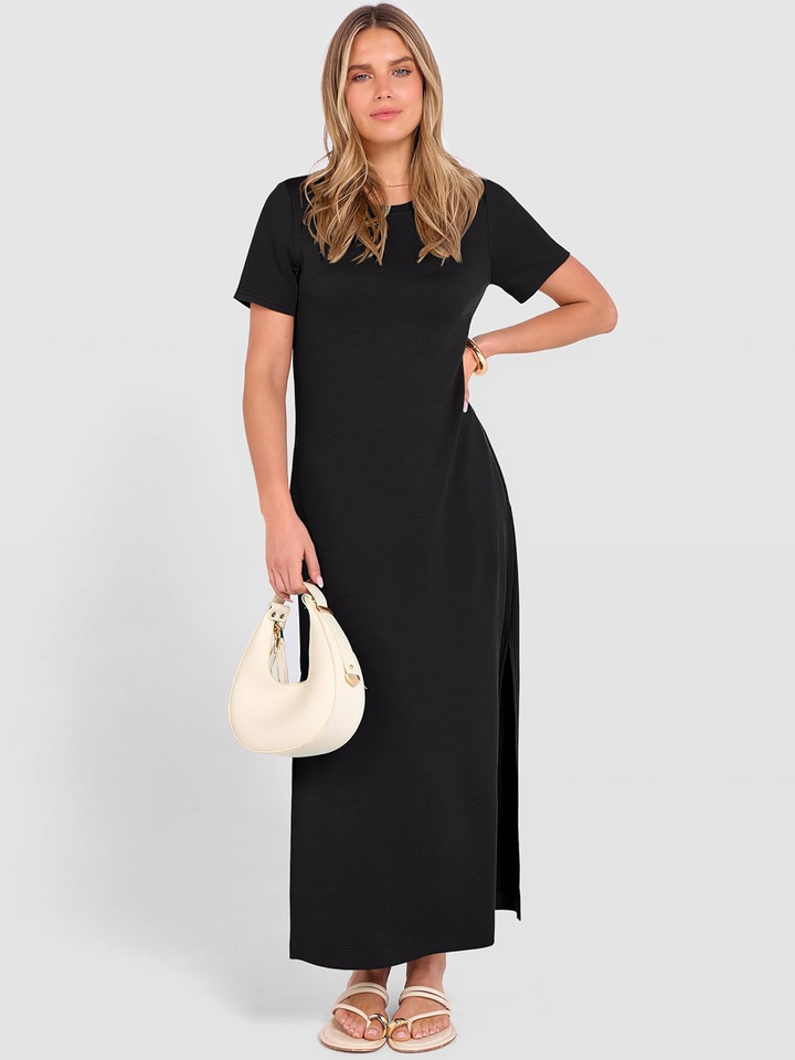 ANRABESS Women's Wrinkle-Free Crewneck Maxi Dress