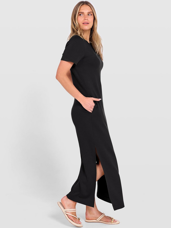 ANRABESS Women's Wrinkle-Free Crewneck Maxi Dress