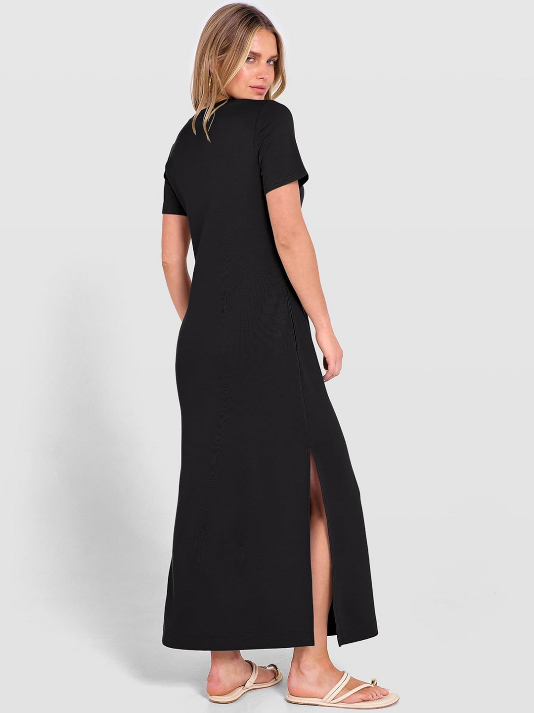 ANRABESS Women's Wrinkle-Free Crewneck Maxi Dress