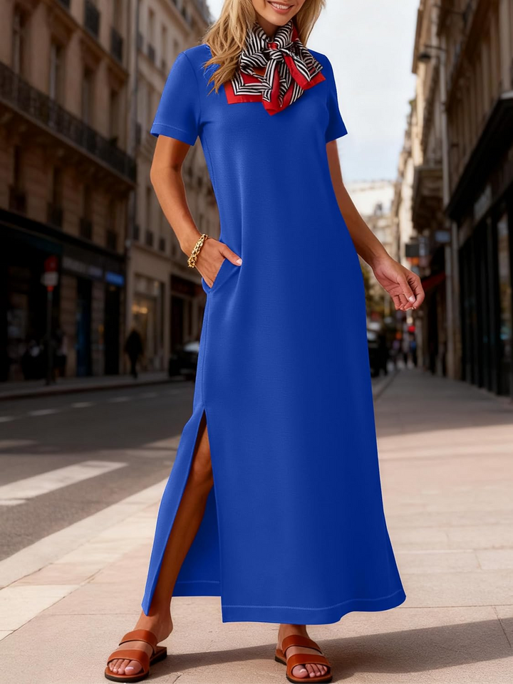 ANRABESS Women's Wrinkle-Free Crewneck Maxi Dress