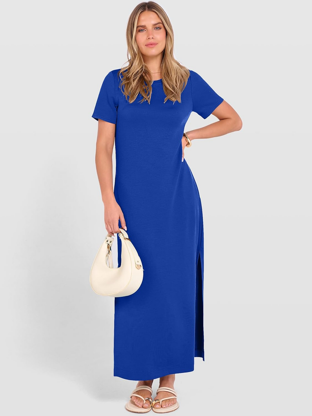 ANRABESS Women's Wrinkle-Free Crewneck Maxi Dress