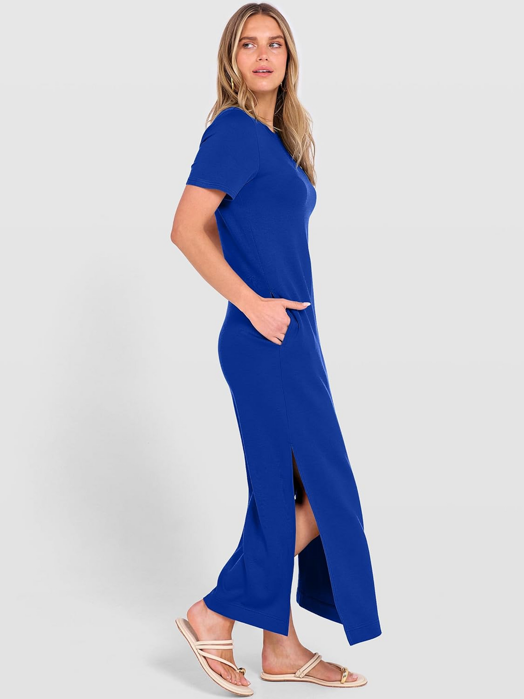 ANRABESS Women's Wrinkle-Free Crewneck Maxi Dress
