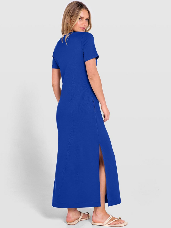 ANRABESS Women's Wrinkle-Free Crewneck Maxi Dress