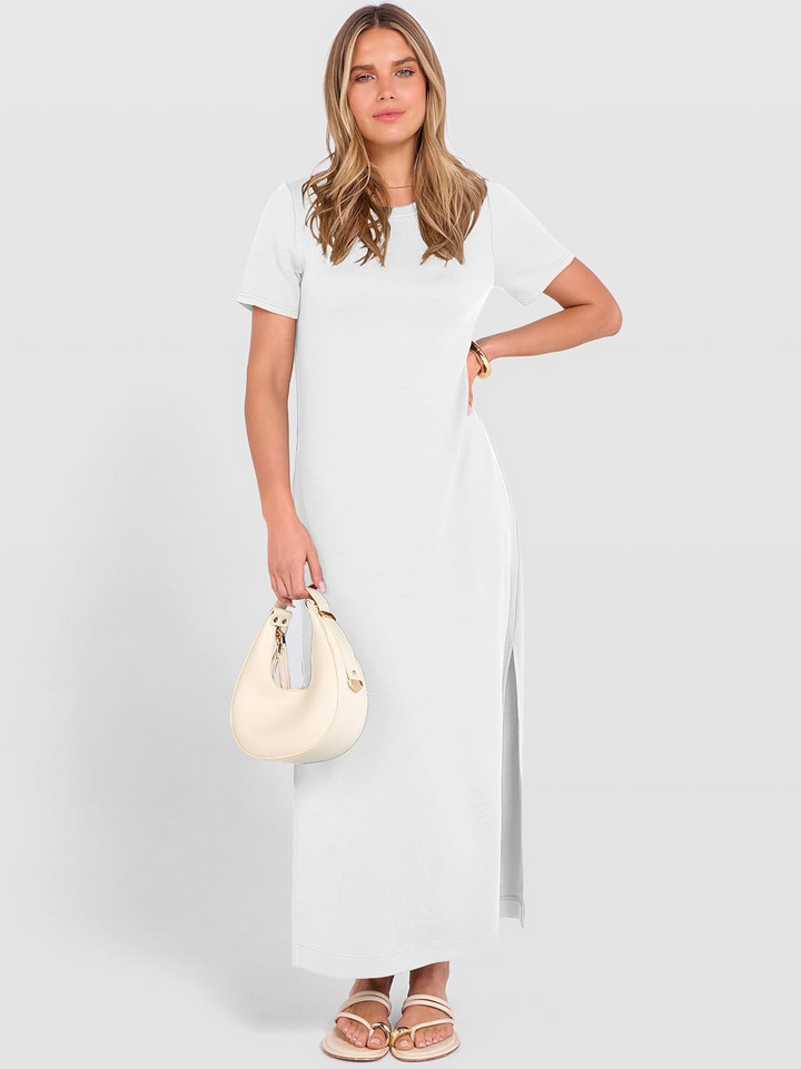 ANRABESS Women's Wrinkle-Free Crewneck Maxi Dress