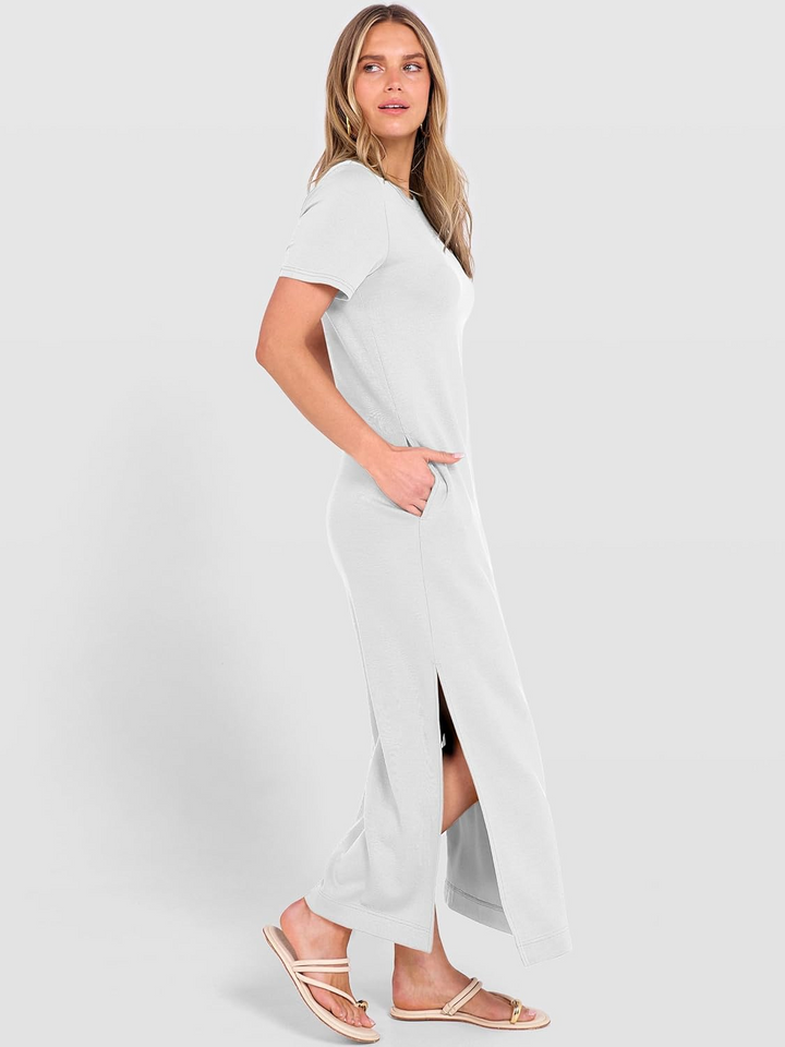 ANRABESS Women's Wrinkle-Free Crewneck Maxi Dress